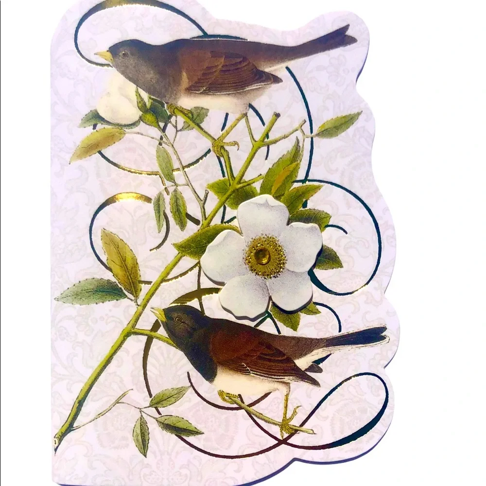Punch Studio Swirly Bird Flower Die-Cut Embellished 3D Note Cards, 6 ct (66818)